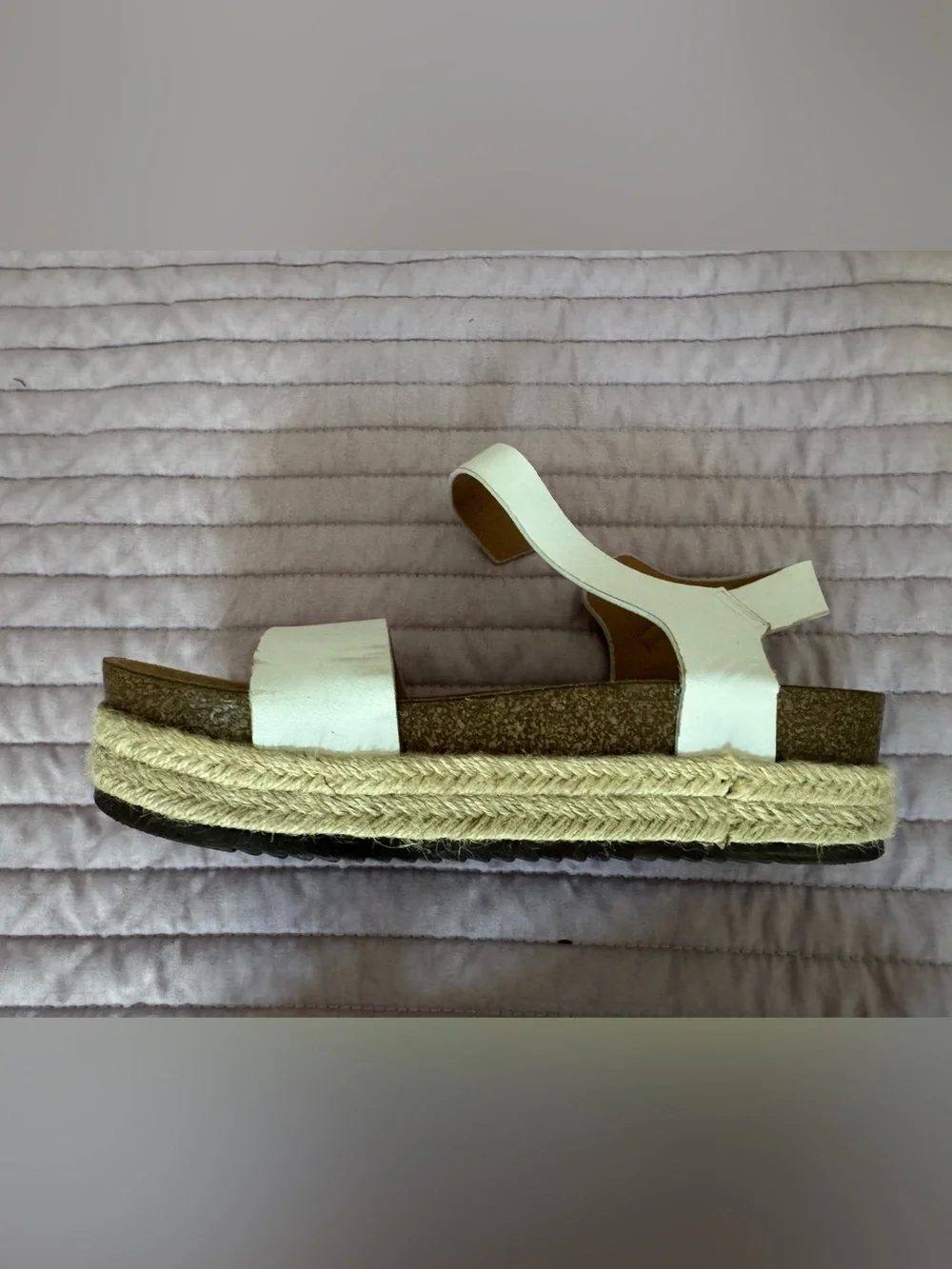 Women’s White Double-Strap Platform Sandals with Buckle ( Espadrilles)